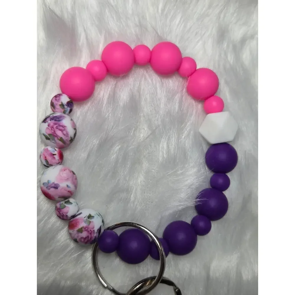 Handmade Silicone Beaded Wristlet Keychain Bracelet Chapstick Holder